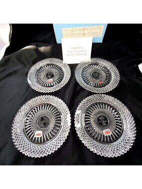 VTG Fostoria Avon 92nd Anniversary Lead Crystal Plate 1978 Set of 4 Original Box